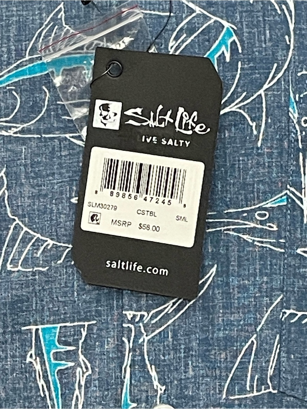 Salt Life Men's Navy Blue Marlin-Print Short Sleeve Button-Up - Picture 6 of 9